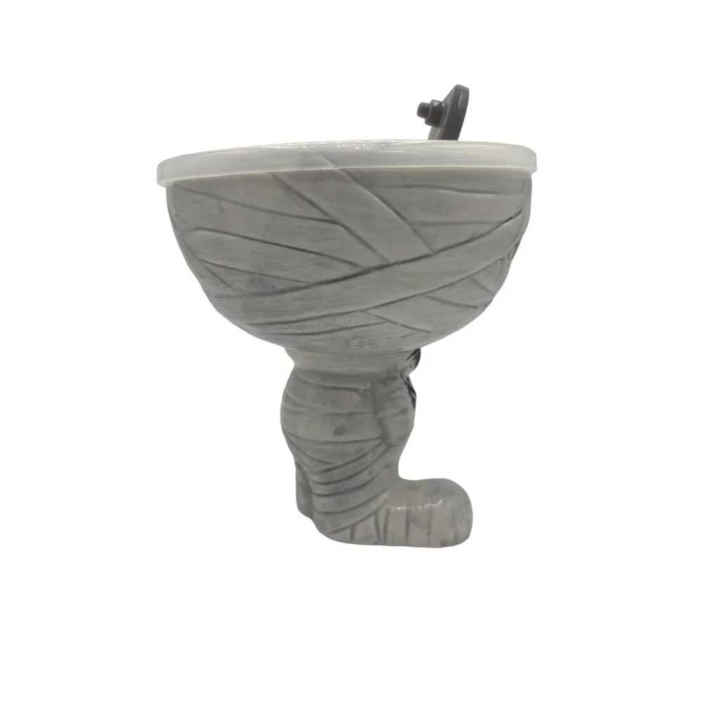 Mummy Halloween Goblet Bowl with Steamer Lid Wine Glass Ceramic 5.75